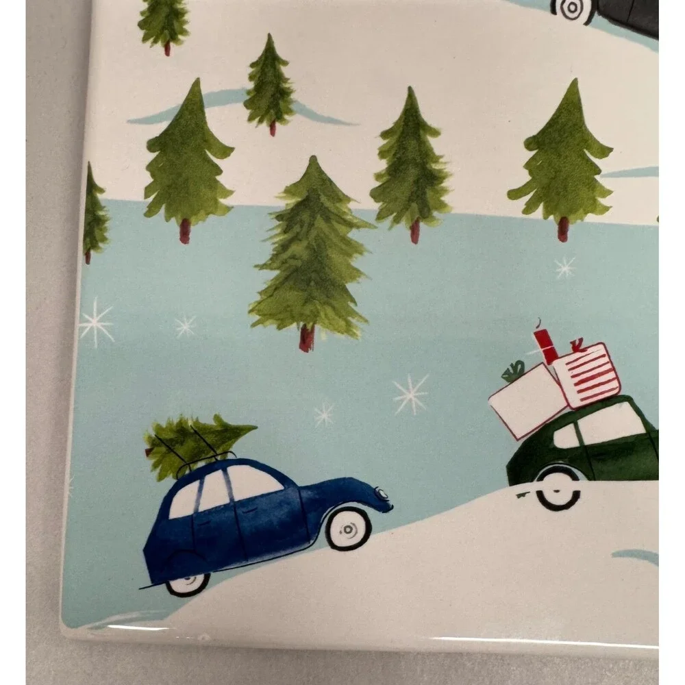 Crate and Barrel Christmas Kitchen Retro Cars Christmas Trees Trivet Spoon Rest